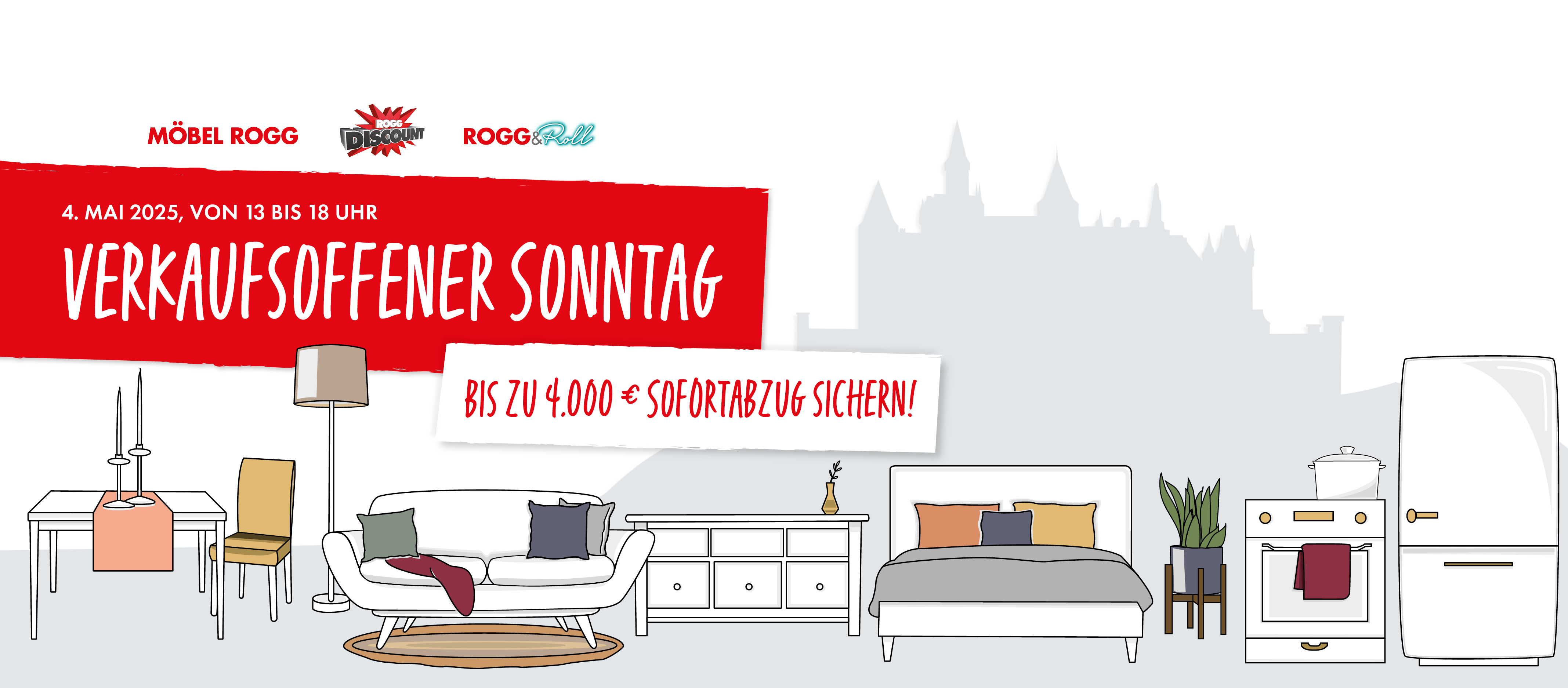 Besuchen Sie uns am 4. Mai 2025 in unseren Einrichtungshäusern Möbel Rogg, Rogg Discount und Rogg&amp;Roll in Balingen!